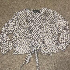 Chico’s Travelers collection tied cardigan, geometric gold, size 1, medium 8